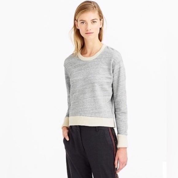 J. Crew Gray Sweatshirt with Cream Sweater Trim - Picture 1 of 15